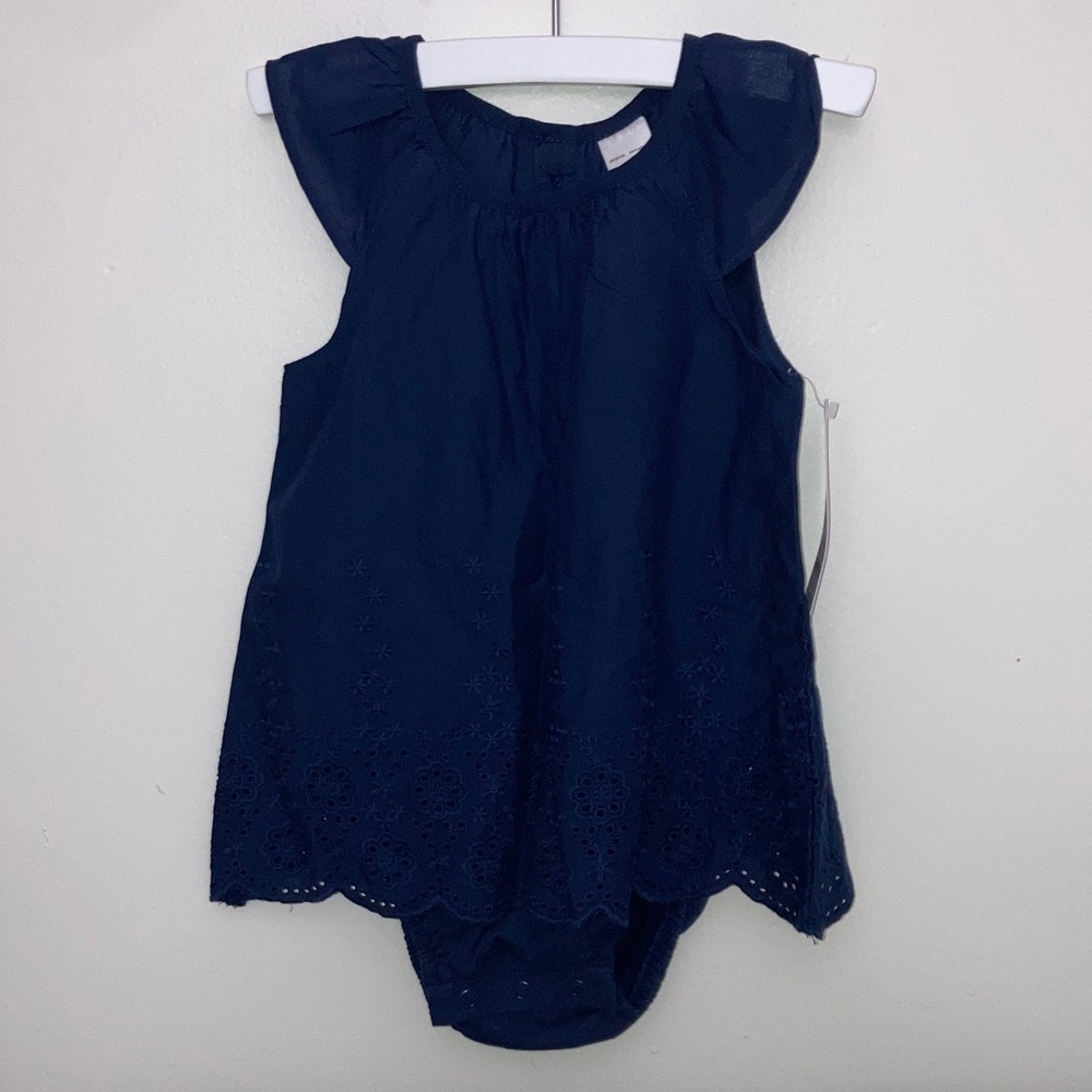 #42. 🆕 NWT - Carter's Dark Navy Blue Baby Dress with Eyelet Detail